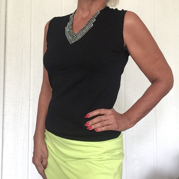 AD ORIGINALS BLACK RHINESTONE NECKLINE SLEEVELESS TOP SMALL - Picture 2 of 8